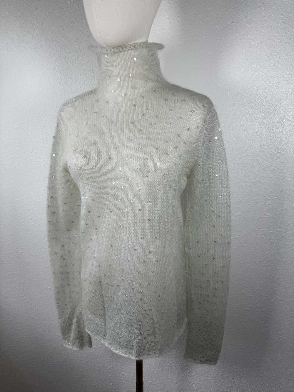 DKNY sheer sea foam green mohair sequin turtleneck sweater Med Y2K ballet core